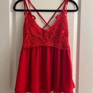 Red Lace Detailed Tank Top